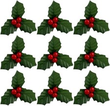 10Pcs Christmas Holly Berries Faux Berry Flowers with Leaves Xmas Berry Red