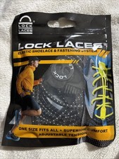LOCK LACES Elastic No Tie Shoelace One Size Trim To Fit Black New