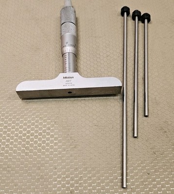 Mitutoyo 129-131 Depth Micrometer Set .001'' Grad - DMC 4'' Base With 3 Rods Long