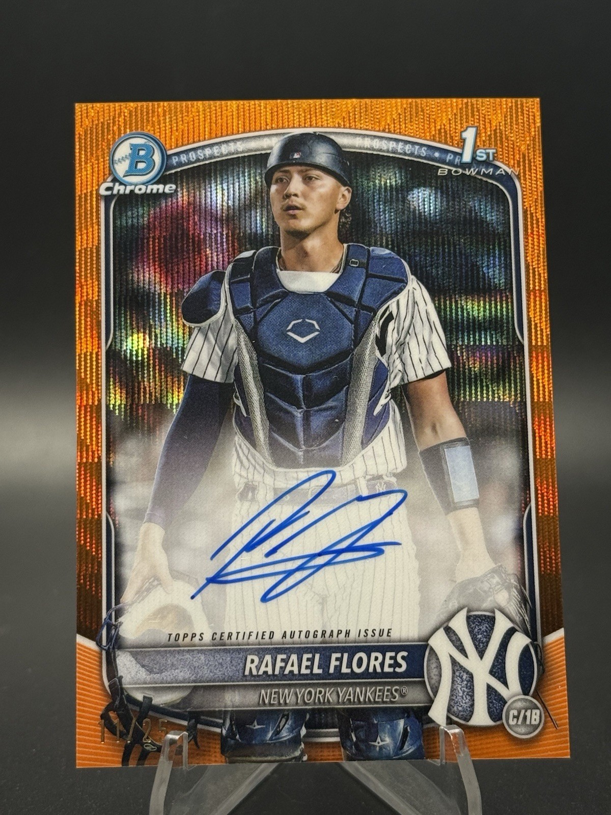 2025 Bowman Rafael Flores Chrome Auto Orange Wave Refractor 1st Prospect #11/25