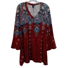 EUC Win Win Size L-XL Flare Bottom and Sleeves V-Neck Tunic 