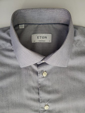 Eton Fine Twill Spread Collar Dress Shirt Mens 17 43 Light Gray Melange