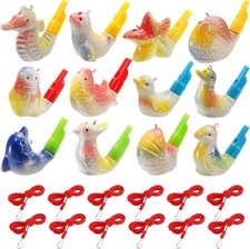 12 Pack Bird Water Whistles, Ceramic Bird Call Whistle with Hanging Rope