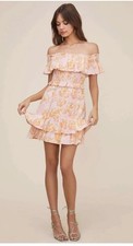 ASTR The Label Riviera Floral Off Shoulder PINK Papaya Floral  Smocked Bodice 