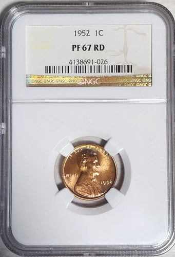 1952 NGC PF 67 RD Lincoln Wheat Cent 1c Proof 67 PR Red One Wheat Penny (M200)