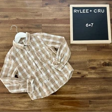 Rylee + Cru Kids Tan Cream Plaid Collared Button Down Long Sleeve Shirt 6/7