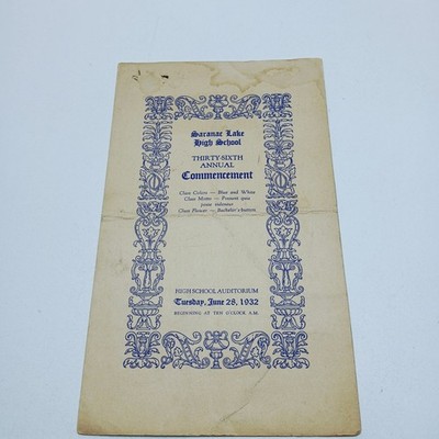 Thirty Sixth Annual Commencement SARANAC LAKE HIGH SCHOOL graduation 6/2/1932