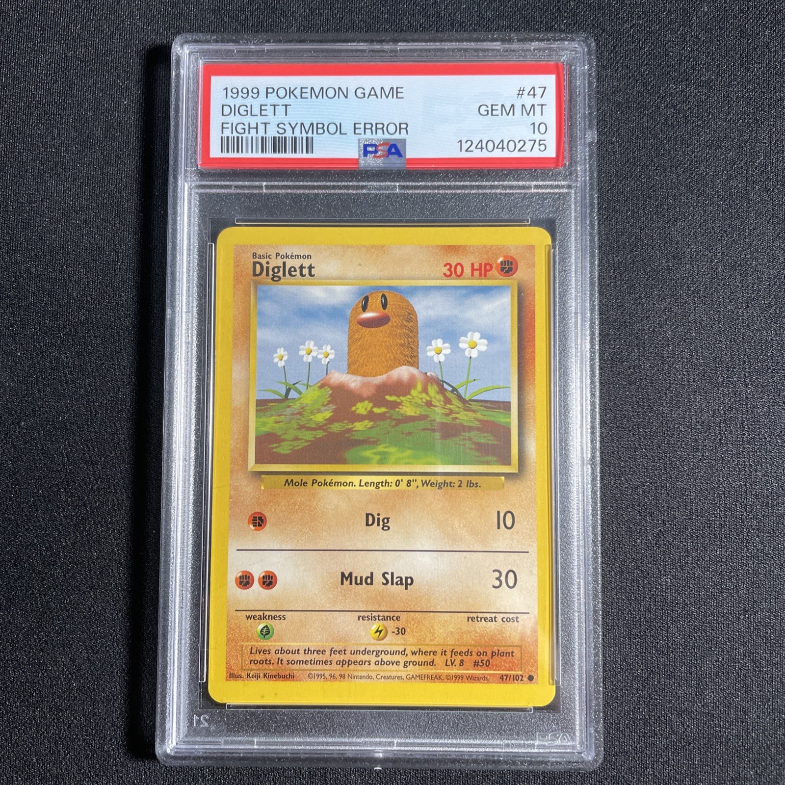 Diglett 47/102 Sideways Fight Symbol Error 1999 Pokemon Base Set PSA 10 GEM MINT