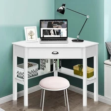 Corner Desk with Drawer Storage Shelves for Computer Makeup Vanity Desk