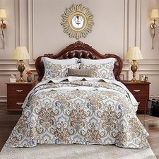 California King Bedspread - King/Cal King 120"x118" White/Khaki/Grey