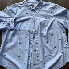 Talbots Shirt Women Medium Blue Duck Print 100% Cotton Long Sleeve Button Up NWT