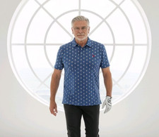 SIMPLY SOUTHERN EAGLE POLO MENS SZ. L BLUE PERFORMANCE STRETCH GOLF SHORT SLEEVE