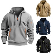 Men's Hooded Sweatshirt Casual Sports Pullover Long Sleeved Zipper Pocket Jacket