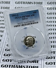 Vintage 10C 1992-S Graded Roosevelt Deep Cameo Silver Proof Coin PCGS PR70DCAM