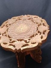 Antique Wooden Indian Table Fold Down Wood Circular Decorative Inlay Small