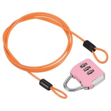 3 Digit Combination Padlock Steel Security Cable 3Ft Travel Chain Lock Orange