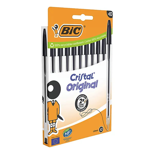 Penna a Sfera Cristal Bic - Punta Medium - 1 mm - 516353 (Nero Conf. 10)