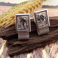 Vintage Swank Silver Tone Farmer Harvesting Wheat Wrap Around Mesh Cufflinks