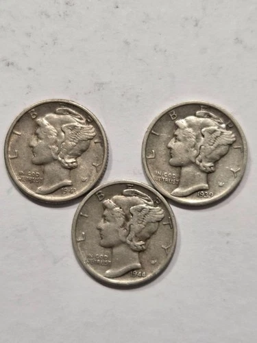 (3) Mercury Dimes nice Split Bands   VG    1939 D ,1943 D,  1944 D
