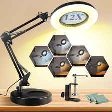 12X Magnifying Glass LED Light Adjustable Stand 10 Brightness Levels USB Powered