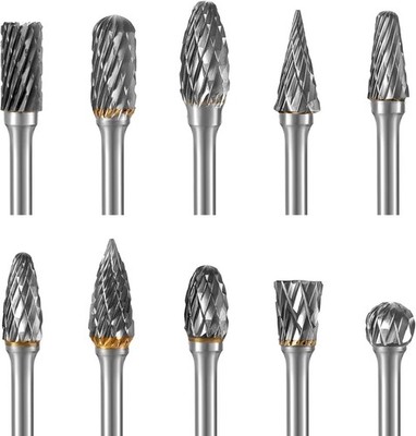 Carbide Burr Set with Double Cut, 10 Pieces Carbide Rotary Cutter Set with 3 mm