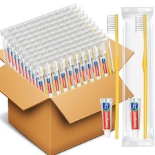 HOFASON Disposable Toothbrushes with Toothpaste 1 Count Pack of 200 , Yellow