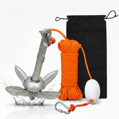 Silver Kayak Anchor Kit 1.5lb Folding Small Boat Anchor for Paddle Board Cano...
