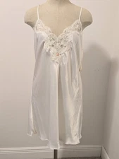 Vintage Val Mode White Satin Lingerie Slip Dress Nightgown  Sequin Y2K LARGE 