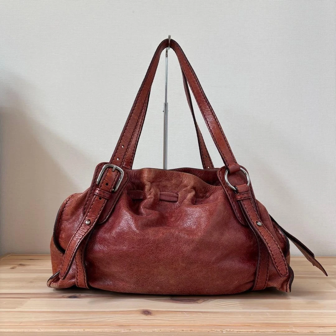 MIU MIU Vitello Lux Side Ribbon 2Way Tote Bag Brown Y2K 90s 00s