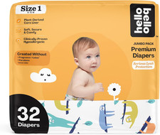 Premium Baby Diapers Size 1, 32 Count of Disposable, Extra-Absorbent, Hypoallerg