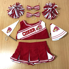 Build a Bear - Red & White Cheerleader Outfit - Skirt / Top / Bows / Accessories