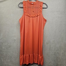 Vintage JC Penney Nightgown Womens L Peach Sleeveless Pleated Ruffle Victorian
