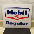 Vintage Mobil Regular Gas Pump Plate, Large Porcelain, 13.75" X 12"