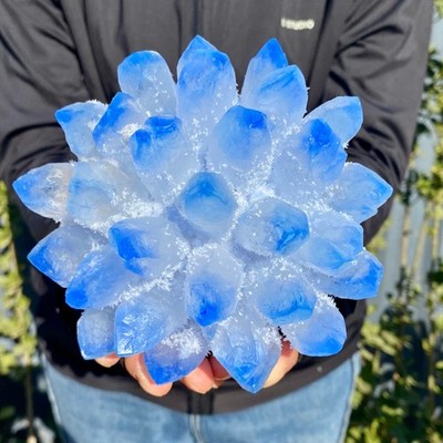 3.04LB New Find blue Phantom Quartz Crystal Cluster Mineral Specimen Healing