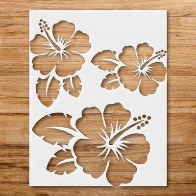 Hibiscus Flowers and Leaves Wall Art Reusable Stencil - StencilAir