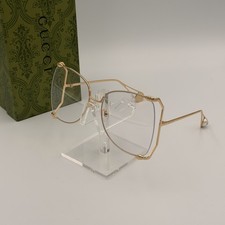 Gucci GG0252S 005 Butterfly Gold Clear Lens 63mm Women&rsquo;s Sunglasses Ships Today