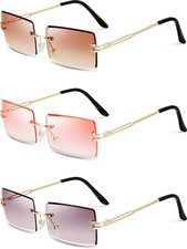 3 Pairs Rimless Rectangle Sunglasses Fashion Square Frameless Eyewear Vintage Tr