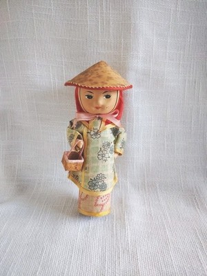Vintage 6  Chinese Folk Doll Girl Cherub Face Hard Plastic  Souvenir