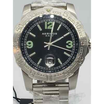 Akribos XXIV AK696SSB Data Luminosa marcatori quadrante nero Orologio da  uomo Silvertone 848572030809 | eBay