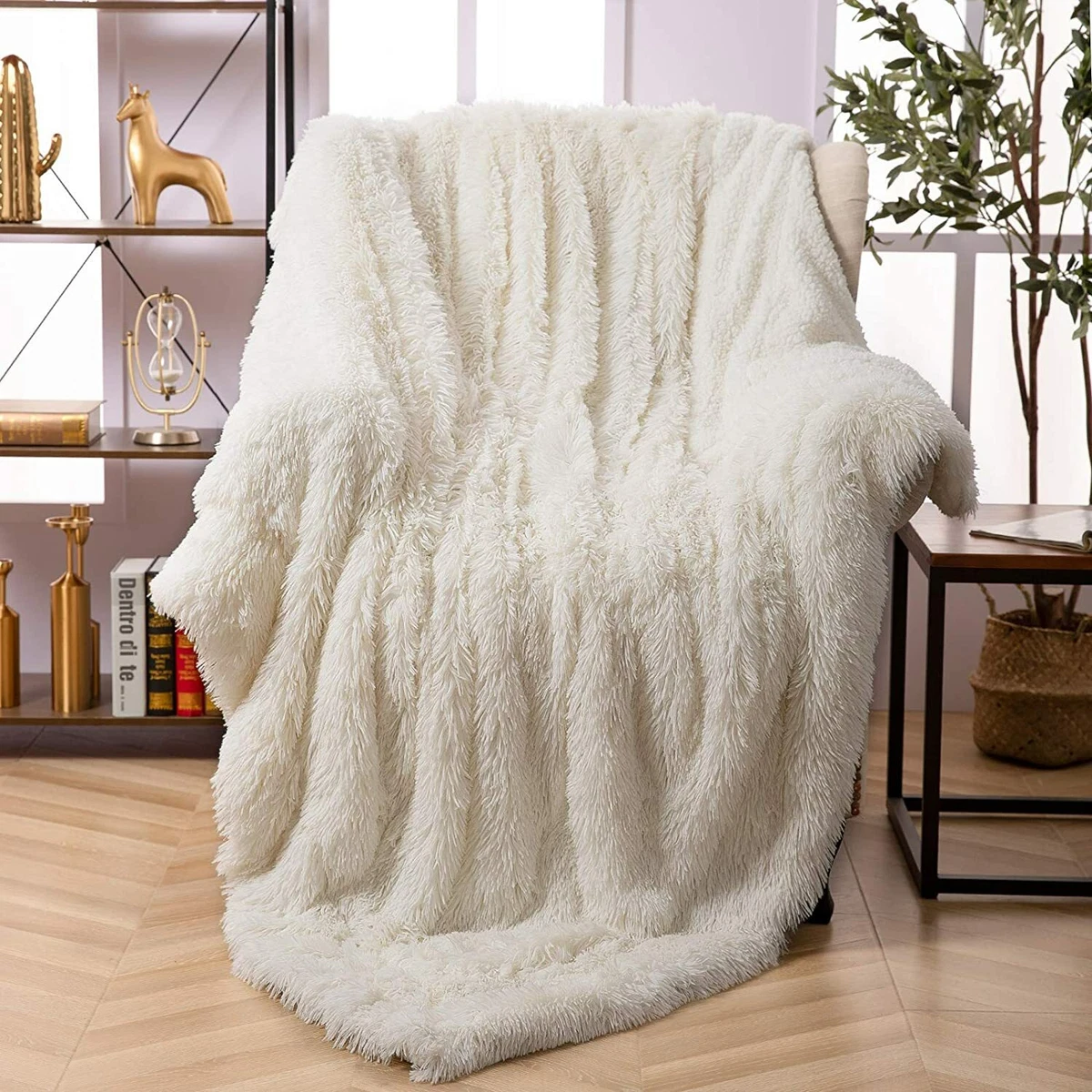 Shaggy Faux Fur Blanket Plush Fuzzy Bed Throw Washable Cozy Sherpa Blanket