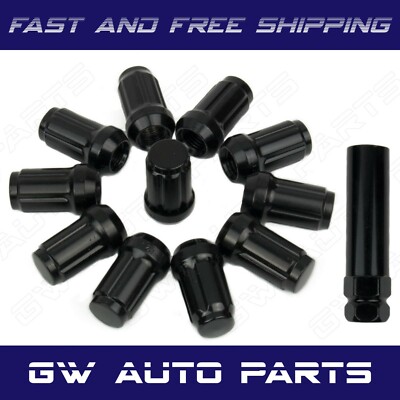 20 PCs Black Spline Lug Nuts with Key M14x1.5 Cone Seat Long Closed End