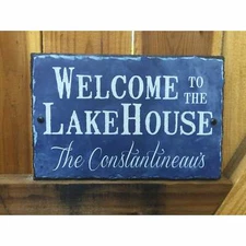 Customizable Slate House Sign - Welcome To The Lake House Plaque - Handmade and 