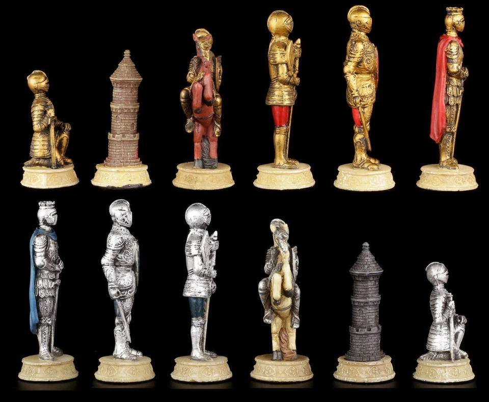 Pezzi Degli Scacchi Set - Cavaliere Oro E Colori Argento - Medioevo Figure - Immagine 4 di 4