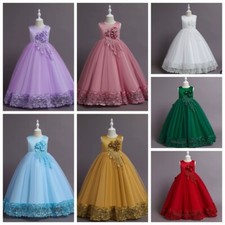 New Lace Princess Wedding Long Bridesmaid Flower Party Kids Clothes Girl Dress