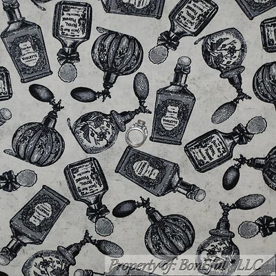 BonEful Fabric FQ Cotton Quilt VTG Black Victorian Perfume Bottle Old World SALE