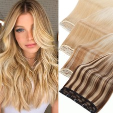 Clip In 100 Real Remy Human Hair Extensions Clip On One Piece Hair Weft 16"-24"