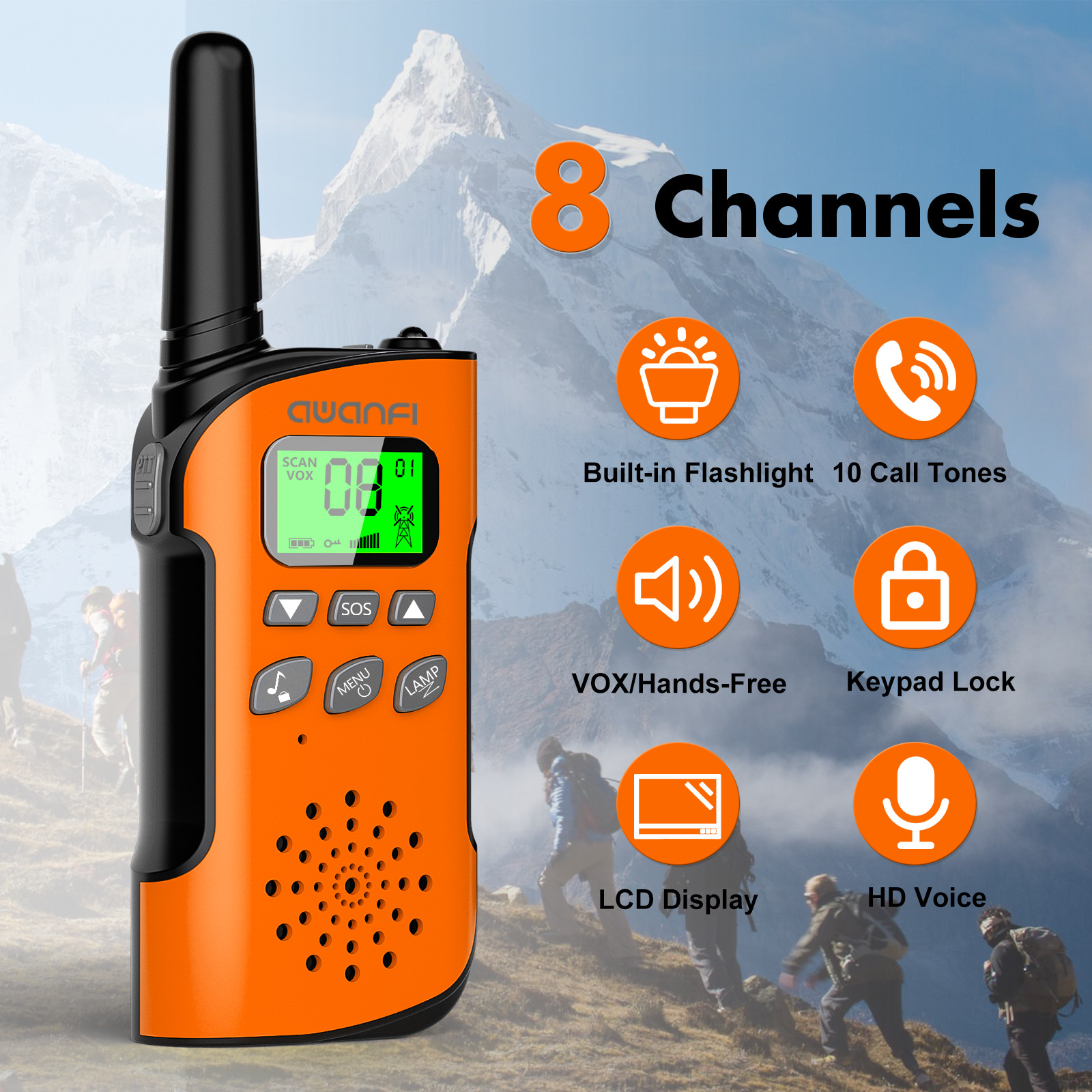 AWANFI Walkie Talkie Children's Set of 3, Walkie Talkie Rechargeable with Li-ion