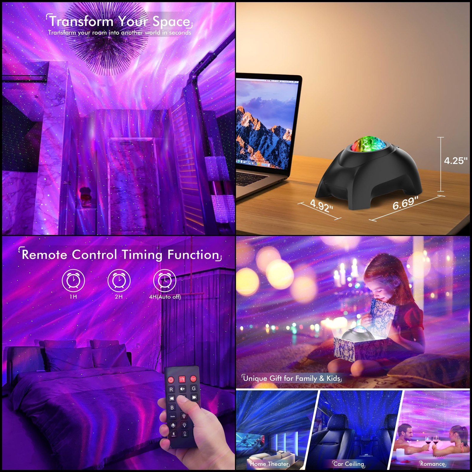 Rossetta Star Projector, LED Night Light Aurora Projector with Bluetooth Speaker