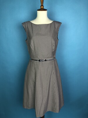 Comma Check Print A-line Belted Midi Dress Size 6 US, 36 EU, 10 UK
