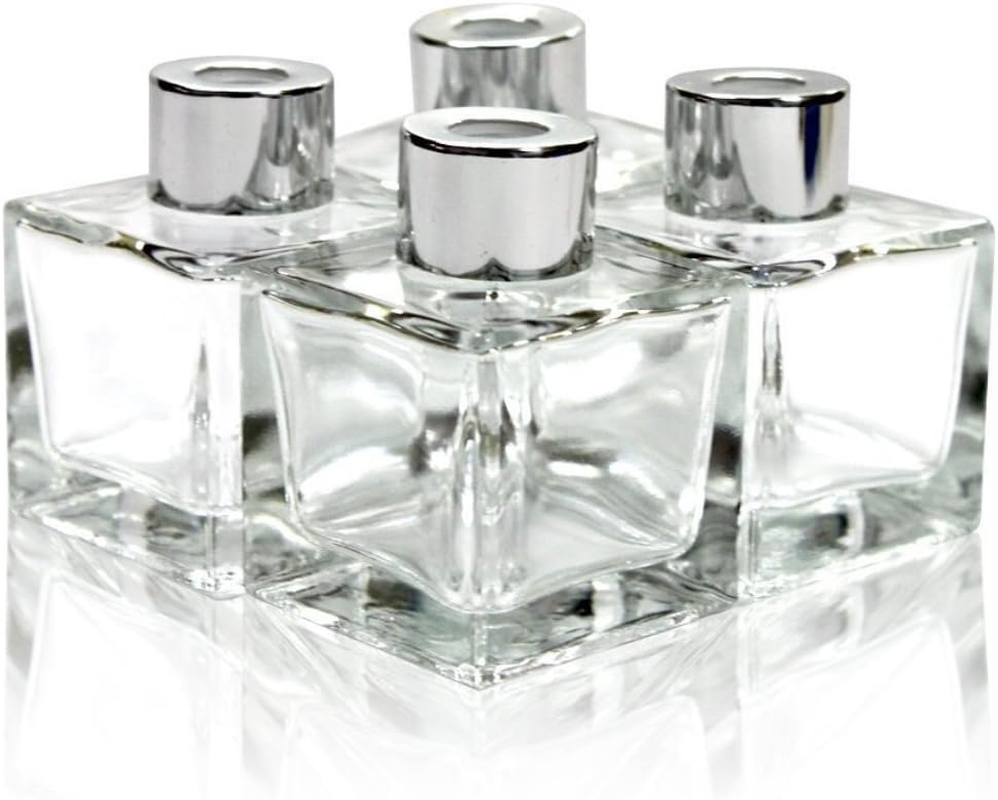 Glass Diffuser Bottles with Silver Caps Refillable Diffuser Bottles Set of 4-2.5